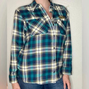 NWOT Outdoor Research Feedback Flannel Shirt Size Medium in Deep Lake Plaid Blue